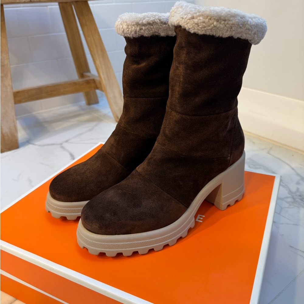 Voile Blanche Dark Brown Suede Boots with Cream Trim